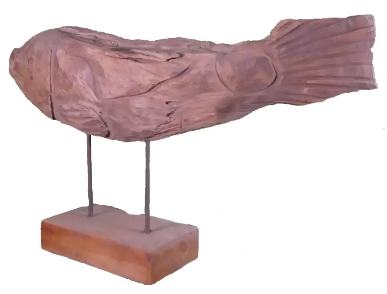 Product image of the product “Carved fish wood on stand made from teak root pieces ”
